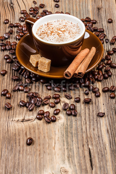 [[stock_photo]]: Tasse · tasse · de · café · café · cannelle · grains · de · café · autour