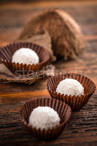 Stock photo: White chocolate coconut pralines