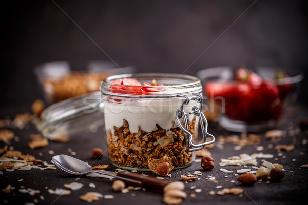 üveg bögre zab granola joghurt friss Stock fotó © grafvision