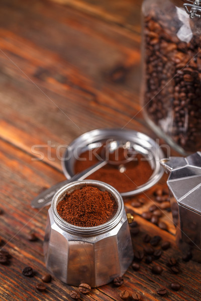 öreg kávéfőző föld kávé háttér ital Stock fotó © grafvision