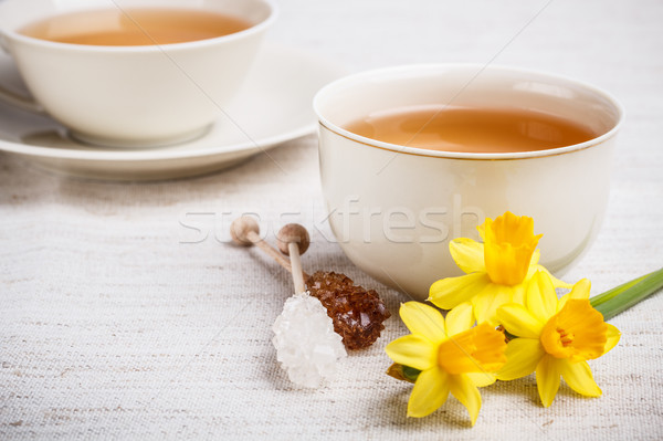 Stockfoto: Beker · thee · romantische · ontbijt · bloem · gezondheid