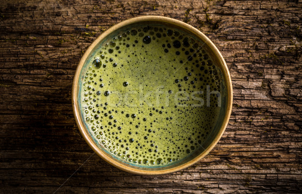 Foto stock: Verde · té · superior · vista · orgánico · tazón