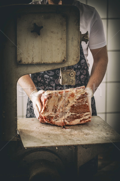 Сток-фото: мясник · мяса · работу · стейк · мужчины