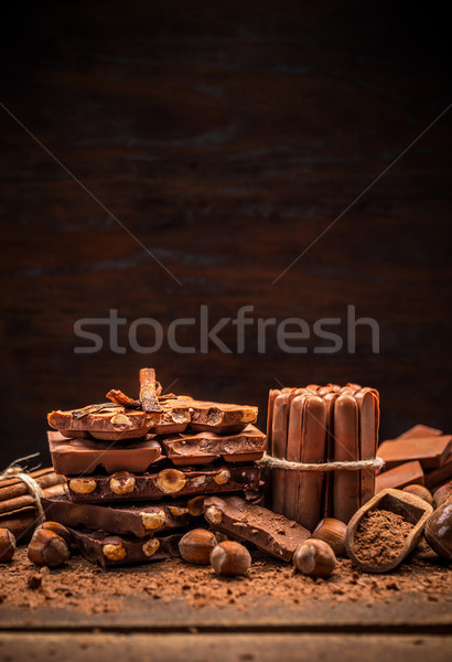 Stack of chocolate pieces Stock photo © grafvision