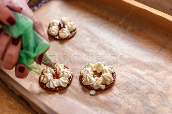 Nő kéz torta lekvár étel piros Stock fotó © grafvision