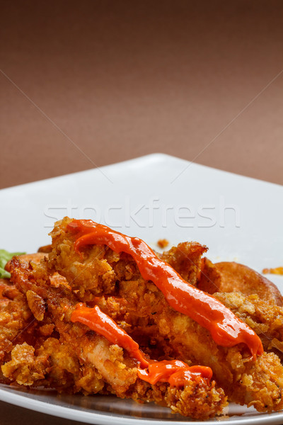Tavuk kızartma restoran tavuk kırmızı plaka et Stok fotoğraf © grafvision