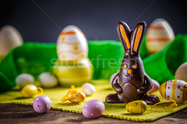 Feliz pascua chocolate conejo huevos Pascua alimentos Foto stock © grafvision