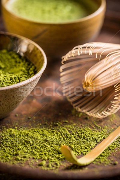 Batidor cuchara polvo té verde beber té Foto stock © grafvision