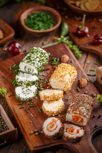 [[stock_photo]]: Fromage · cottage · coloré · farce · vert · herbes · chalet