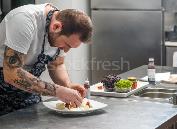 Drukke chef werk restaurant keuken voedsel Stockfoto © grafvision