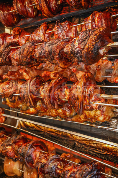 Schweinefleisch gekocht spucken Dorf Festival Fleisch Stock foto © grafvision
