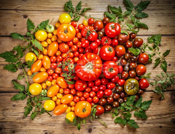 Flat-lay of fresh colorful ripe tomatoes Stock photo © grafvision