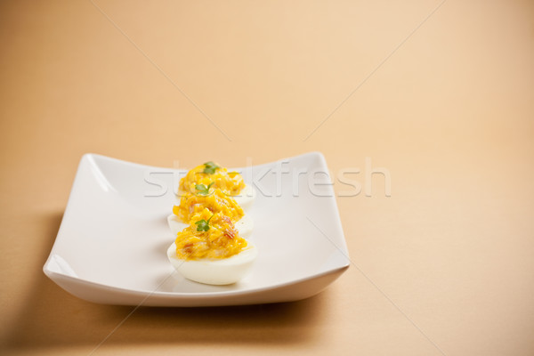 Stock foto: Ei · gefüllt · Speck · Mayonnaise · Eier · Kochen