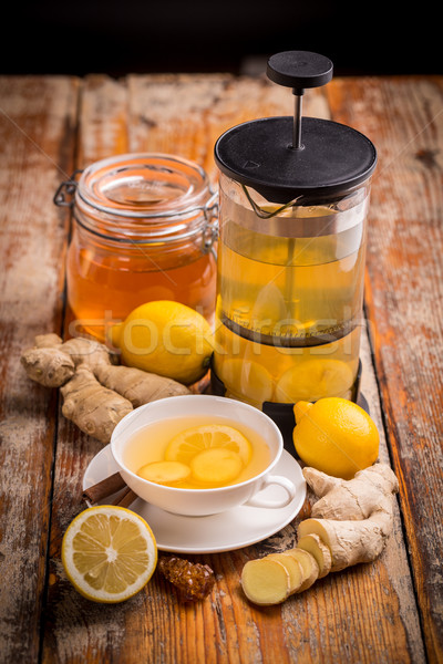 Ingwer Tee Still-Leben Holzbrett Tasse Honig Stock foto © grafvision
