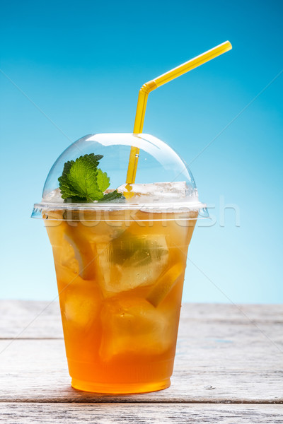 Friss jegestea műanyag üveg szalmaszál gyümölcs Stock fotó © grafvision