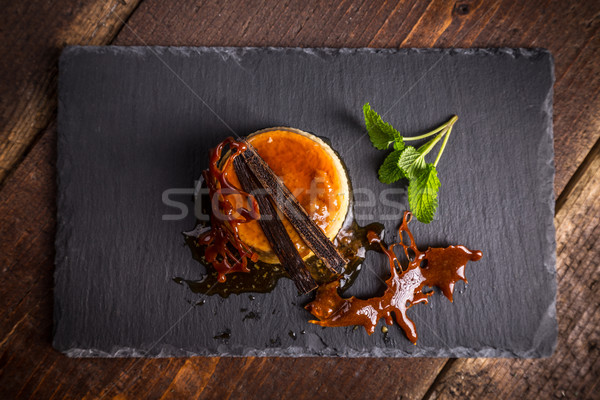 Stockfoto: Karamel · top · dessert · voedsel · zwarte