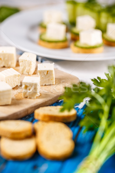 フェタチーズ ブルスケッタ 健康 指 食品 葉 ストックフォト © grafvision