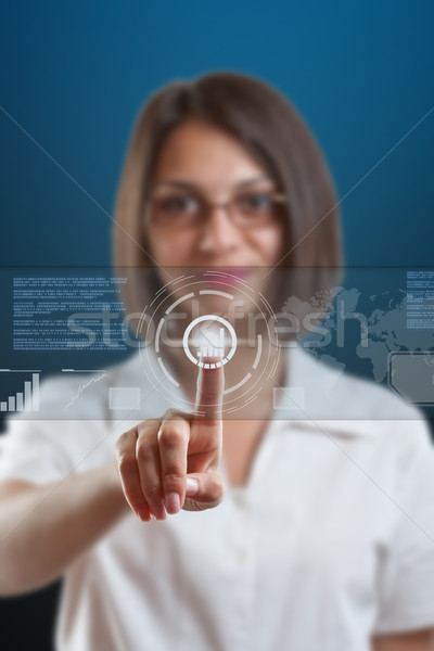 Alta tecnologia donna d'affari punta sensore schermo donna Foto d'archivio © grafvision