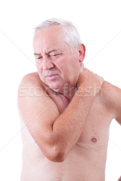 Férfi nyaki fájdalom idős izolált fehér kéz Stock fotó © grafvision