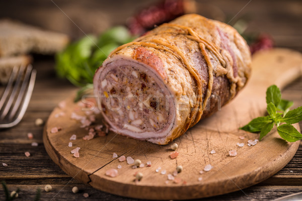 Stockfoto: Gevuld · varkensvlees · borst · vintage · houten