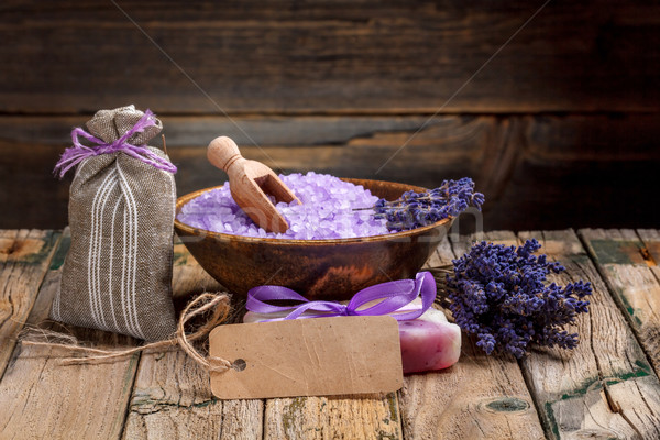 Stockfoto: Lavendel · zout · zeep · papier · tag · massage