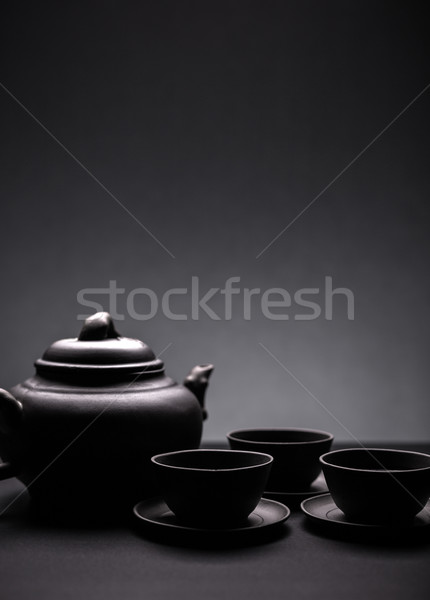 Foto d'archivio: Teiera · cinese · nero · sfondo · servizio · Cup
