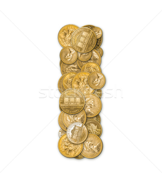 Foto stock: Letra · i · moedas · de · ouro · dinheiro · isolado · branco · metal