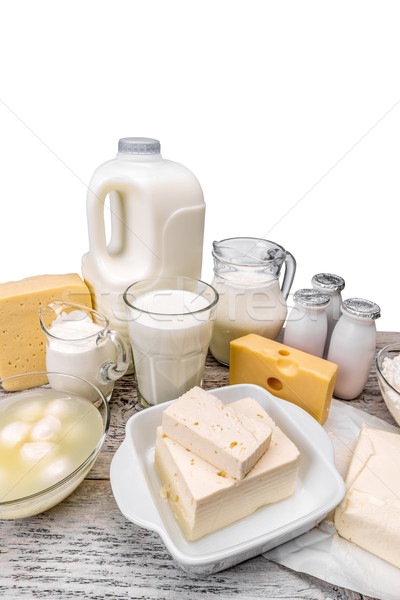 Válogatás tejtermékek fából készült felület üveg csoport Stock fotó © grafvision