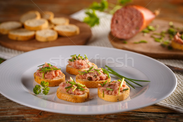 Stockfoto: Hartig · gerookt · worst · spek · varkensvlees · brood