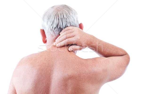 男子 頸部疼痛 高級 孤立 白 手 商業照片 © grafvision