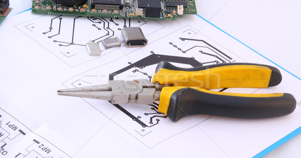 Stock photo: Electronic circuit and tools