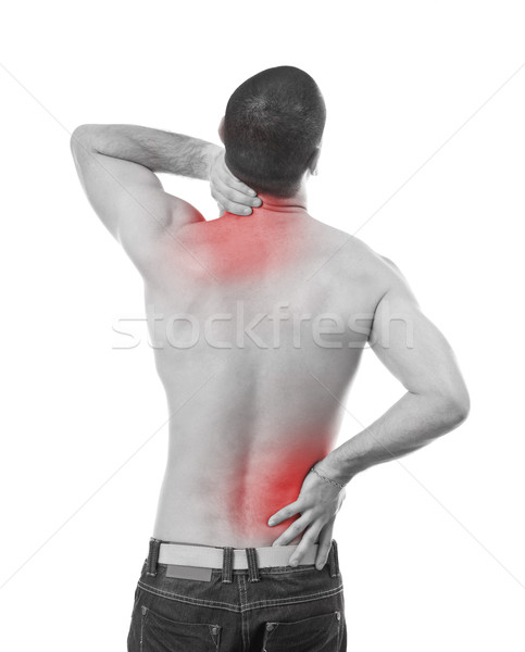 Fájdalom fiatalember nyak hát monokróm fotó Stock fotó © grafvision