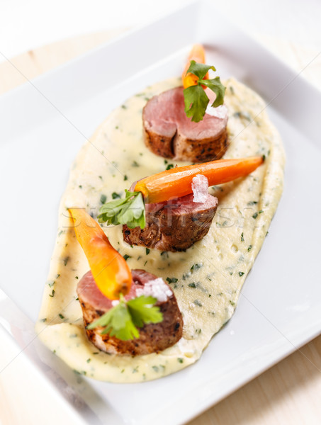 Steak weiß Abendessen Platte Essen Stock foto © grafvision