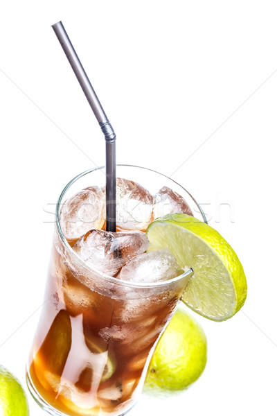 Stock fotó: Ice · tea · citrom · szalmaszál · gyümölcs · háttér · nyár