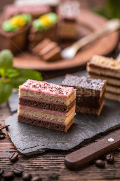 Torták krém különböző mini desszert friss Stock fotó © grafvision