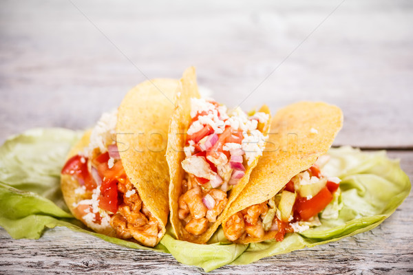 Huhn Tacos Platte drei Käse Abendessen Stock foto © grafvision
