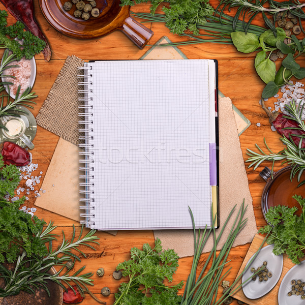 Receita livro fresco ervas temperos notas Foto stock © grafvision