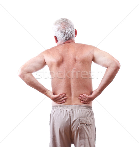 Uomo mal di schiena senior isolato bianco faccia Foto d'archivio © grafvision
