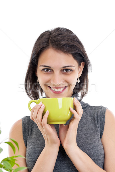Сток-фото: женщину · Кубок · чай · красивая · женщина · кофе · улыбка