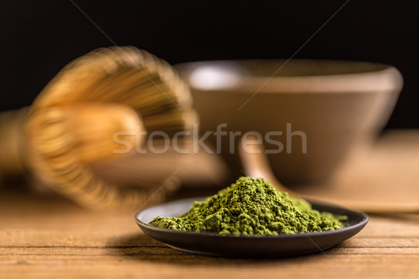 Groene poeder plaat houten tafel drinken thee Stockfoto © grafvision