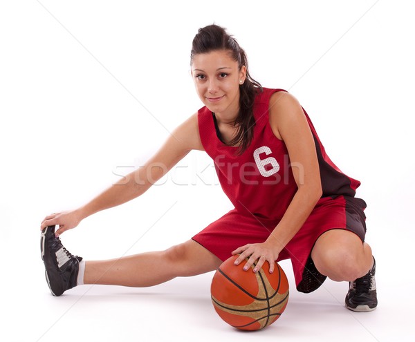 Kosárlabdázó labda izolált fehér lány modell Stock fotó © grafvision