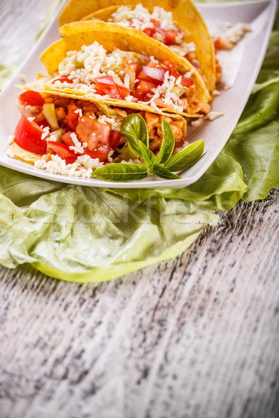 Taco Muscheln Gemüse Füllung Essen Huhn Stock foto © grafvision