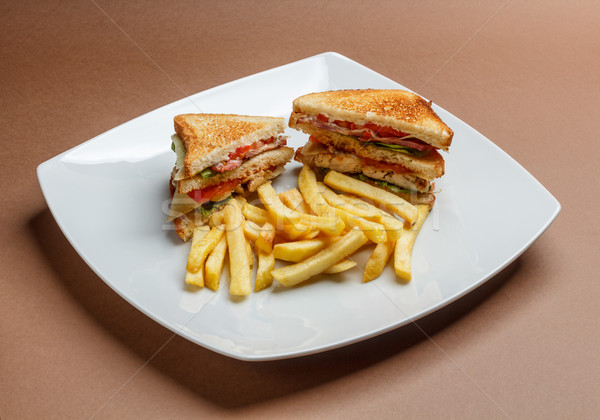 Club sandwich piccante patatine fritte pollo pane colazione Foto d'archivio © grafvision