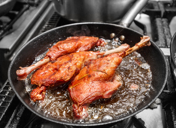 Goose drumstick frying in a pan Stock photo © grafvision