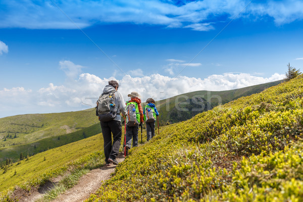 Hiking woman with her children in Romanian mountains Stock photo © grafvision