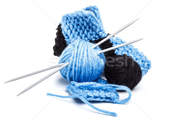 Pelota hilados agujas azul blanco textiles Foto stock © grafvision