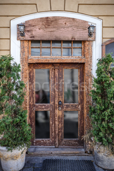 Tür Fenster alten Holz Haustür Stock foto © grafvision