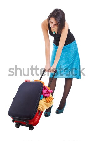 Stockfoto: Meisje · vakantie · winkelen · metafoor · koffer · vol