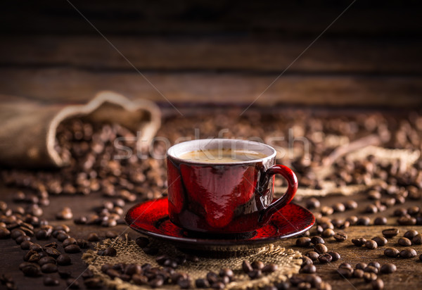 Tazza di caffè piattino tavolo in legno caffè cafe nero Foto d'archivio © grafvision