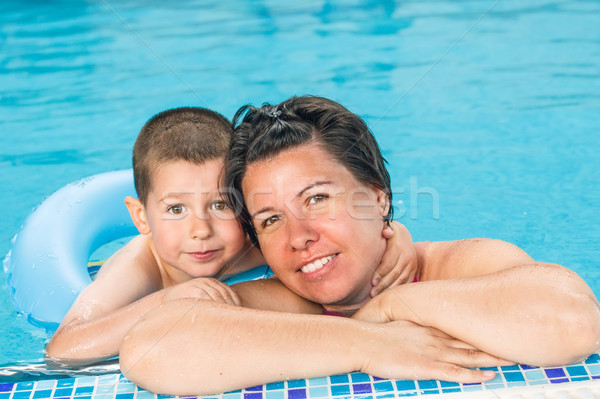 Garçon maman piscine femme visage enfant [[stock_photo]] © grafvision